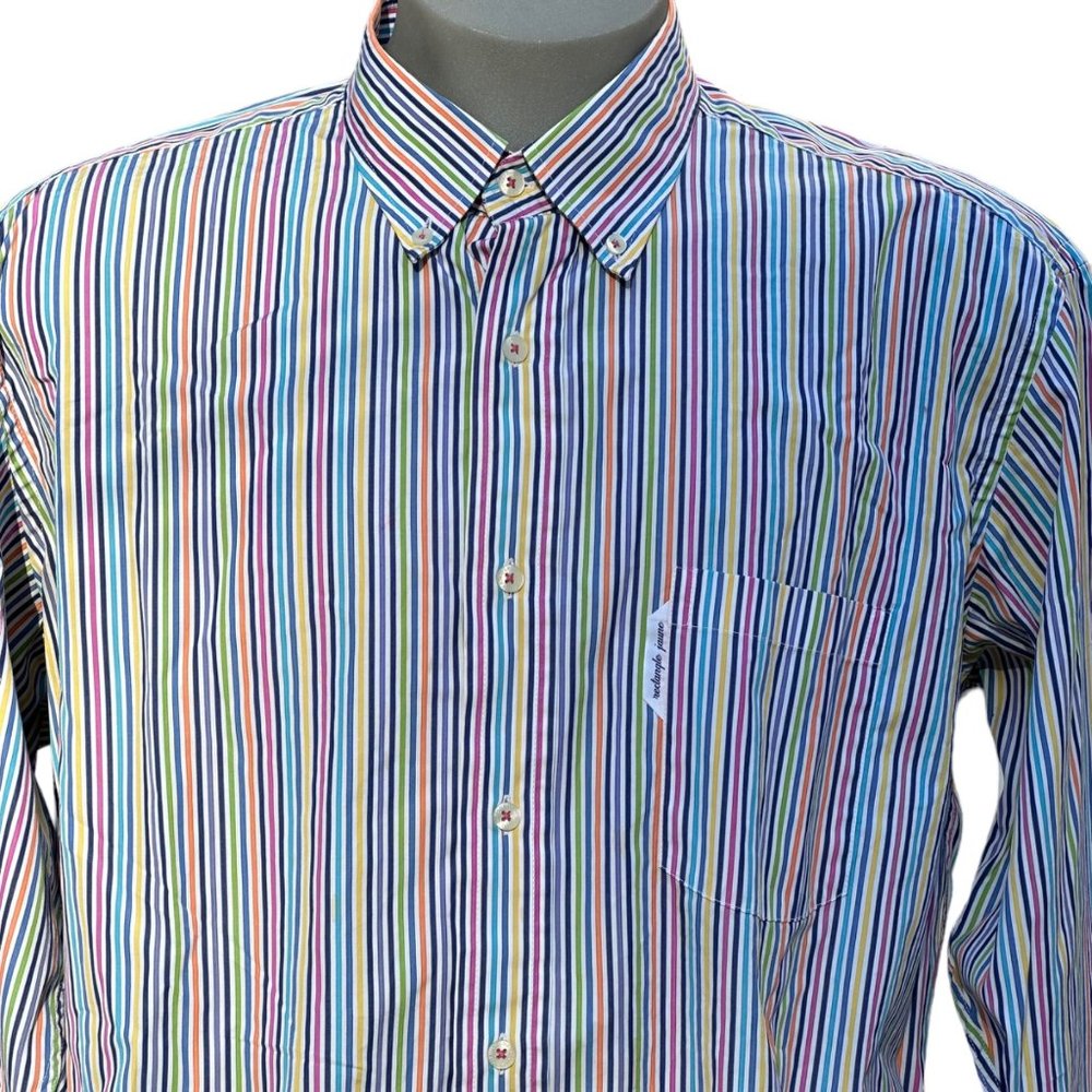 Rectangle Juane Shirt Mens 6 Colorful Rainbow Striped Twisted Yarn Long Sleeve